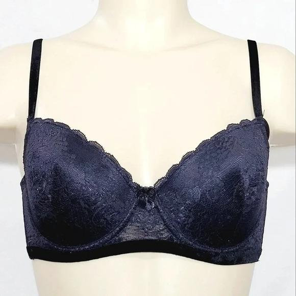 Fredericks of Hollywood Lace Covered Lightly Padded Underwire Bra 34C Black‎ - Picture 1 of 10